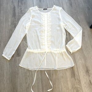 MARK. women’s sheer ruffle front long sleeve boho blouse top with drawstring.